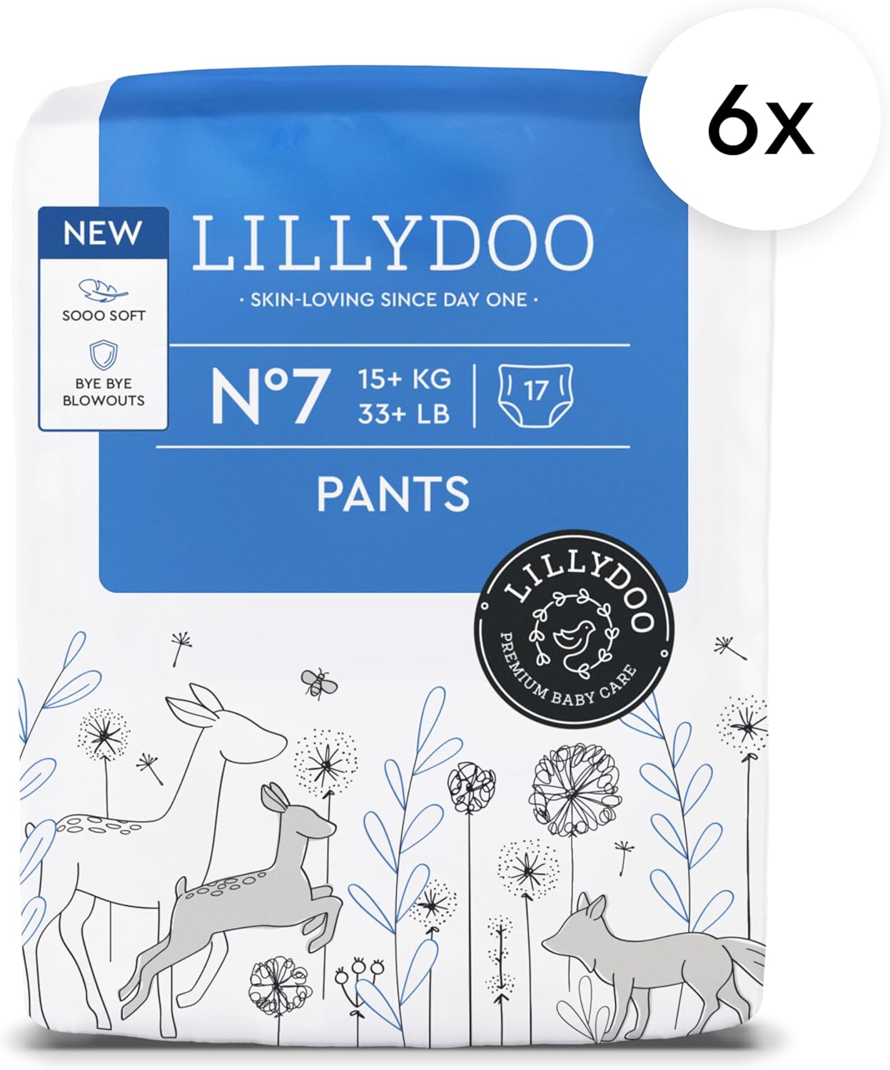 LILLYDOO Diaper Pants Toddlers - Size 7 (33+ lbs), Monthly Supply (102 Count), Skin-Friendly, Ultrasoft, Chlorine-Free, Snug Fit & Absorbent Pull On Diapers