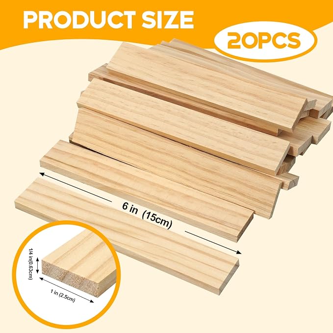Wood Strips Slats for Wall, Square Wooden Dowels for Crafts 1/4"x 1" x 6"