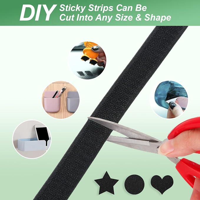 1''×41Ft Black Heavy Duty Hook And Loop Tape Adhesive, No Punching Picture Wall