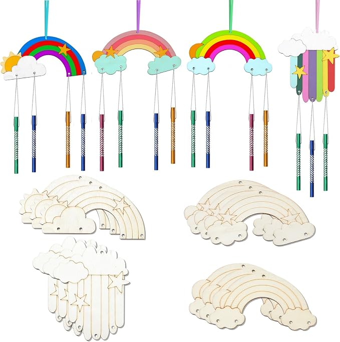 40 Pcs 4 Styles Unfinished Wood Rainbow Cutouts Wooden Rainbow Charms
