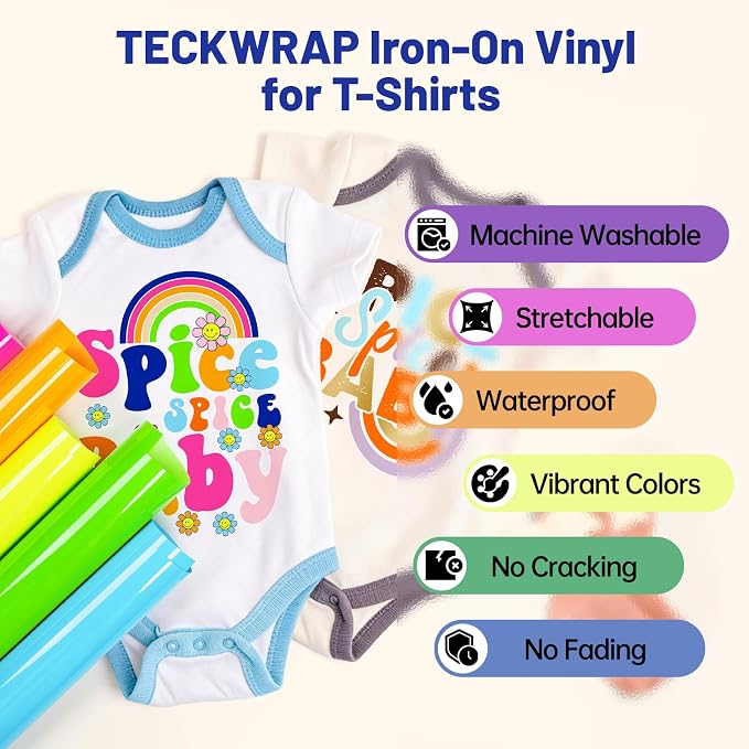 TECKWRAP Heat Transfer Vinyl for T-Shirts 20 PCS 10"x12" Easy Cut & Weed | 19