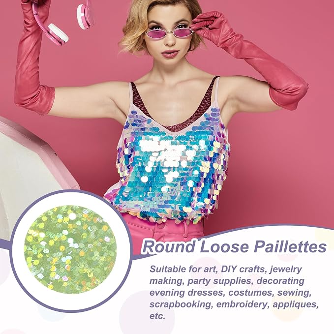 MECCANIXITY 700 Pcs Flat Round Sequins 15mm/0.6 Inch Loose Paillettes Craft