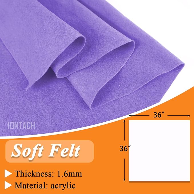 IONTACH 36" X 36" Lavender Soft Felt Fabric 1.6mm Thick | Felt Sheets