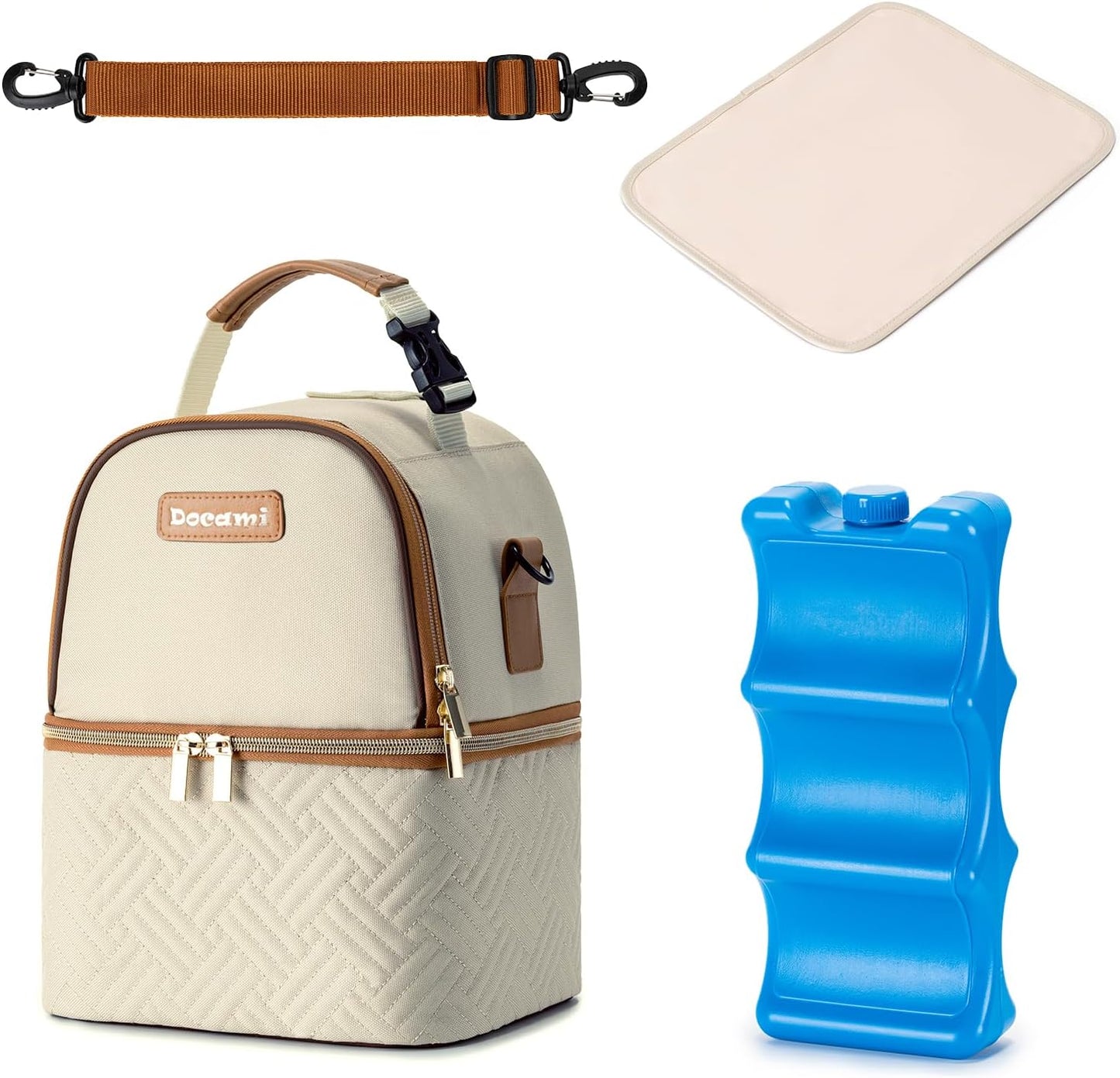 Breastmilk Cooler Bag with Ice Pack & Mat Fit 6 Bottles Up to 9 Ounce, Breast Milk Pump Cooler Bag for Moms Daycare,Work&Travel, Cream