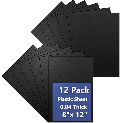 12 Pack Black Plastic Sheet 8x12x0.04 in Flexible High Tensile Plastic Sheets