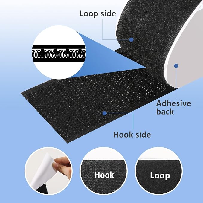 2''×27Ft Black Heavy Duty Hook And Loop Tape Adhesive, No Punching Picture Wall