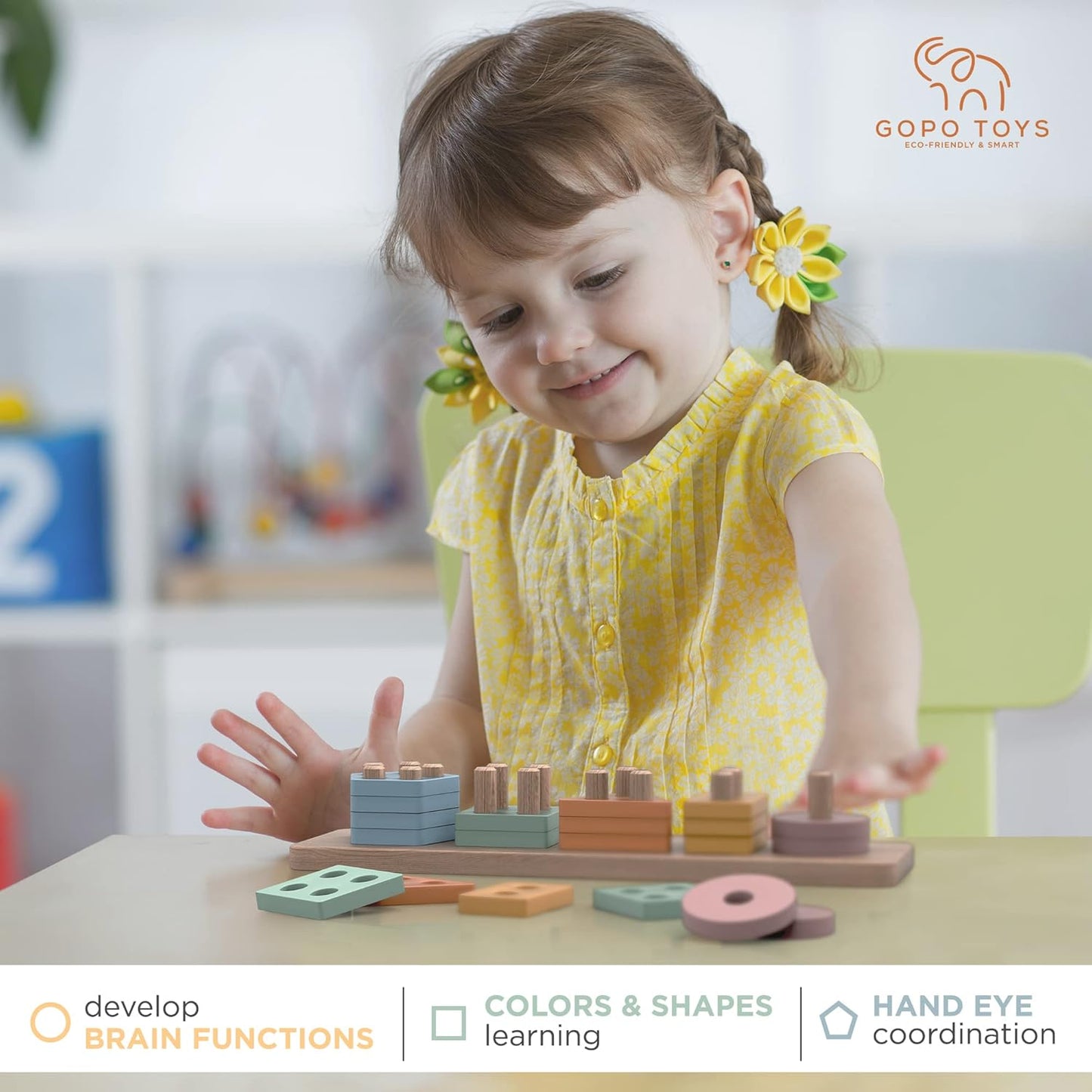 GOPO TOYS Montessori Toys for 1+ Year Old – Wooden Shape Sorter & Stacking Puzzle – Toddler Learning, Fine Motor Skills & Developmental Toy for Boys & Girls