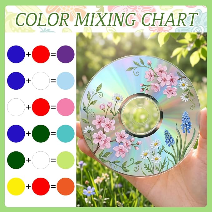 Sabary 29 Pcs DIY CD Painting Kit Painting Gift Includ 24 Pcs 4.72'' Blank Cds