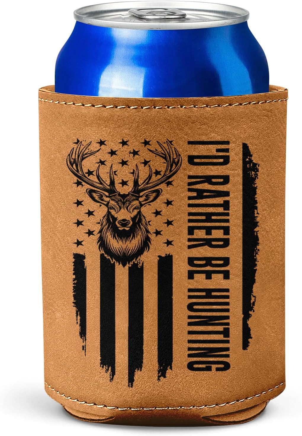 Hunting Gifts for Men – Leather Beer Can Cooler – Christmas, Birthday Gift for Hunters – Hunting Present for Dad, Husband, or Friend – Durable Collapsible Leather Can Holder