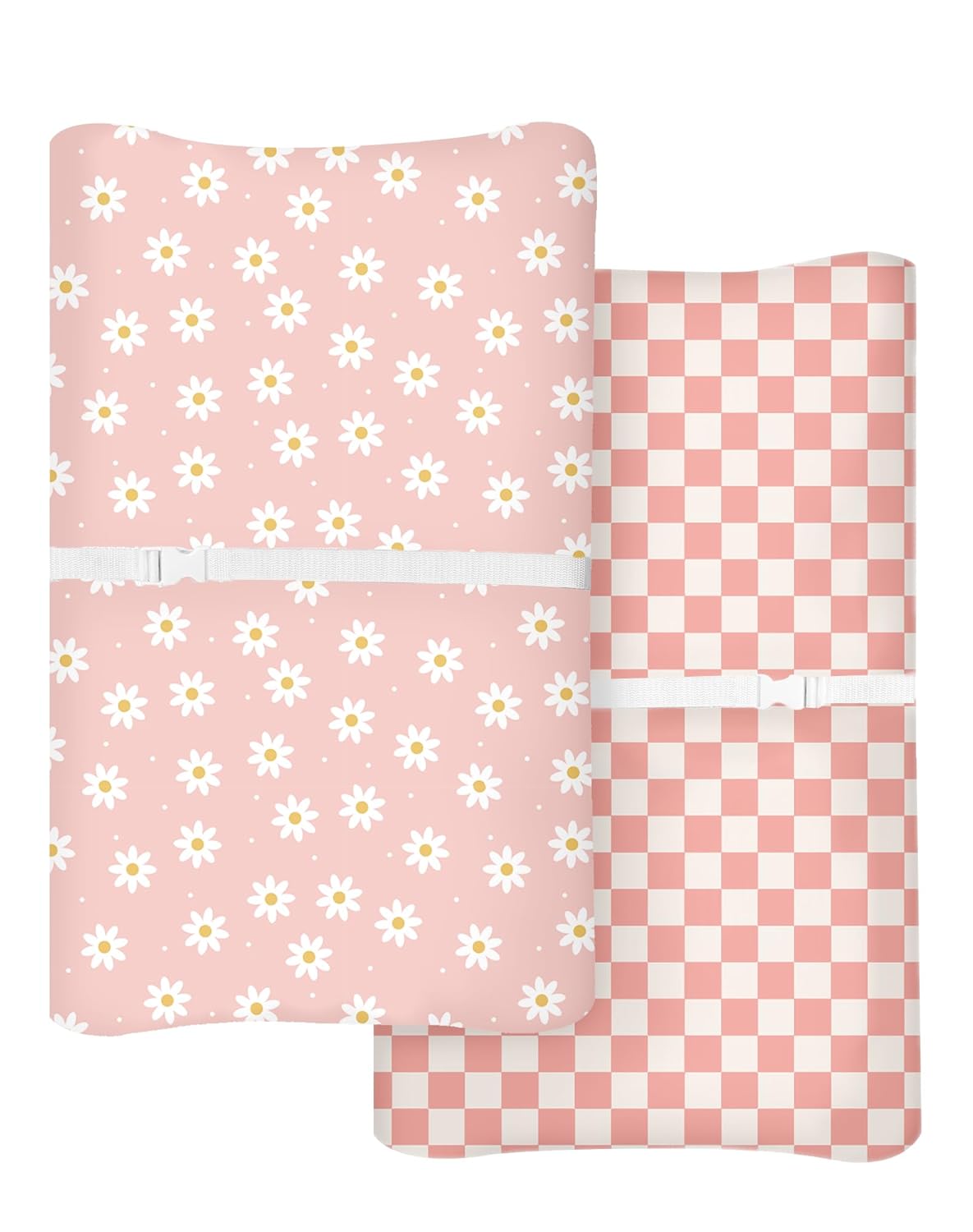 Changing Pad Cover for Baby Boys Girls 2 Pack, Fits Standard 32”×16” Changing Table Pads, Silky Breathable Stretch Knit, Machine Washable (Daisy Check)