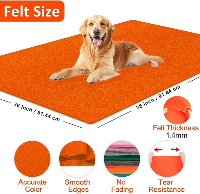 XSEINO Orange Large Felt Fabric 36" X 36 ", 1.4 mm Thick Soft Felt Fabric Sheet