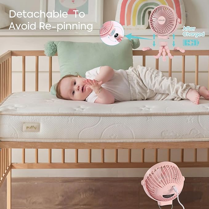 Portable Stroller Fan Personal rechargeable USB Fans With 5200mAh 3 Speeds Battery Small Baby Car Seat Mini Handheld Clip On Fan for Pram Crib Bike Treadmill Outdoor Camping Travel and Student Desk