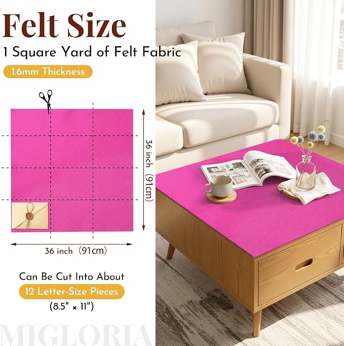 Large Felt Fabric Sheet 36 x 36 Inch, 1.6mm Thick | Soft nonwoven felt