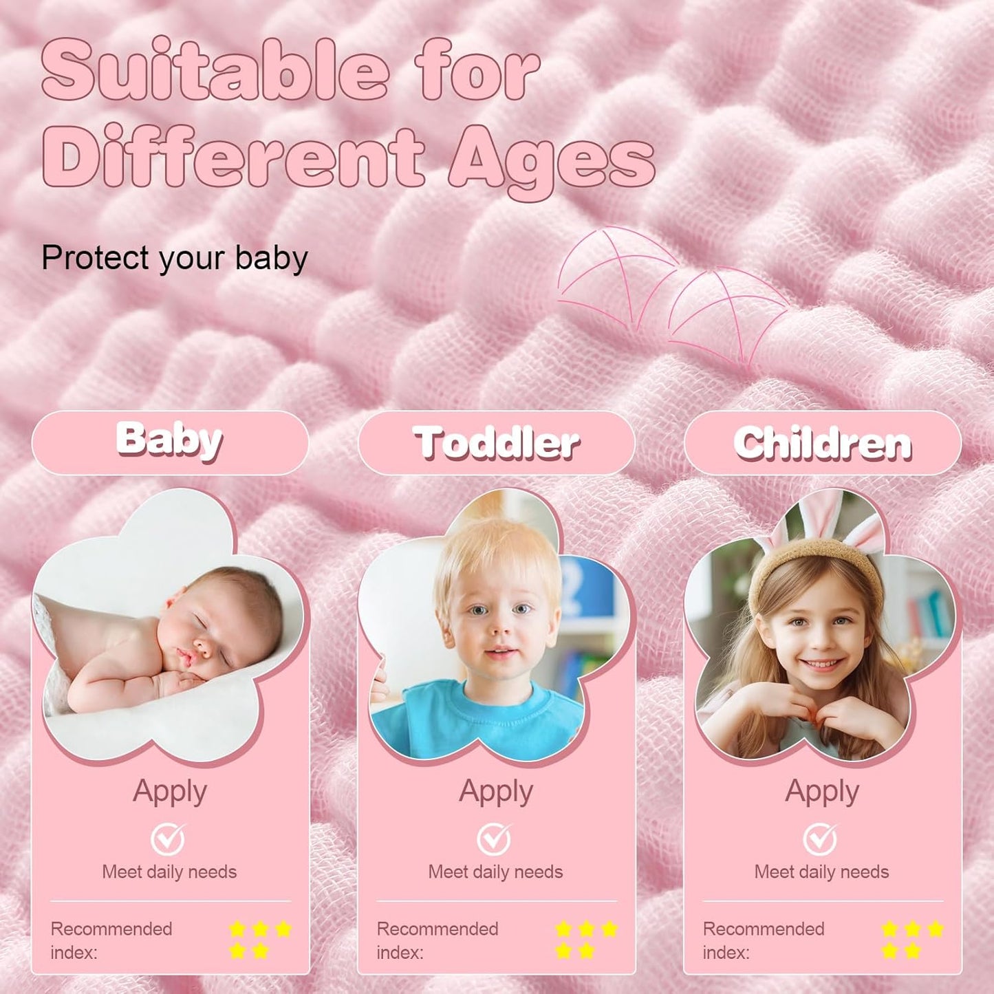 MUKIN Baby Hooded Towels, Muslin Cotton, 2-Pack, for Newborn, Infant, Toddler and Kids (White,Pink)