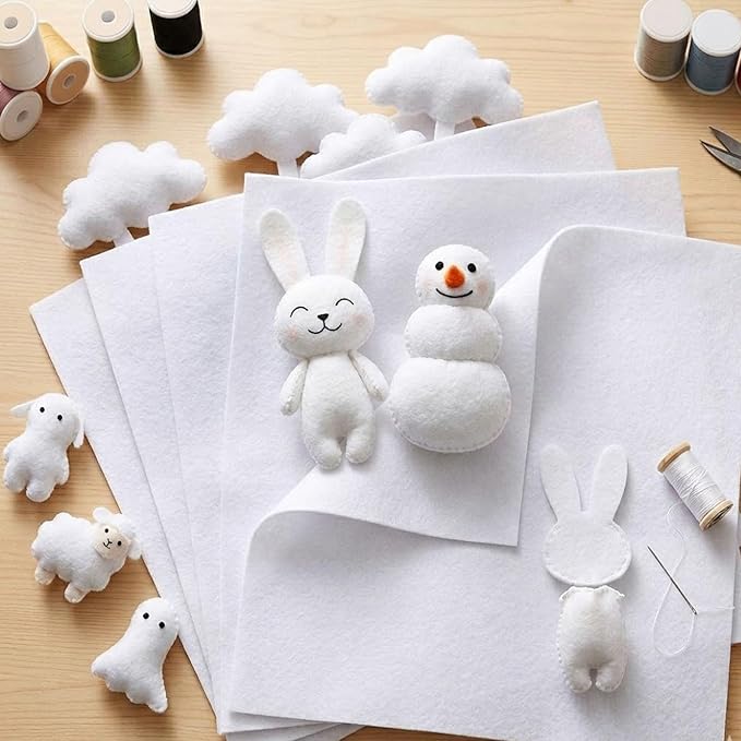 HaoFeiJH 6 Pcs White Soft Felt Fabric Sheets