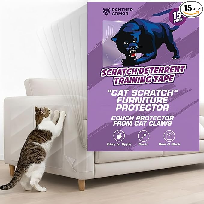 15 Pack Cat Scratch Furniture Protector Tape Sheets, Double-Sided Sticky