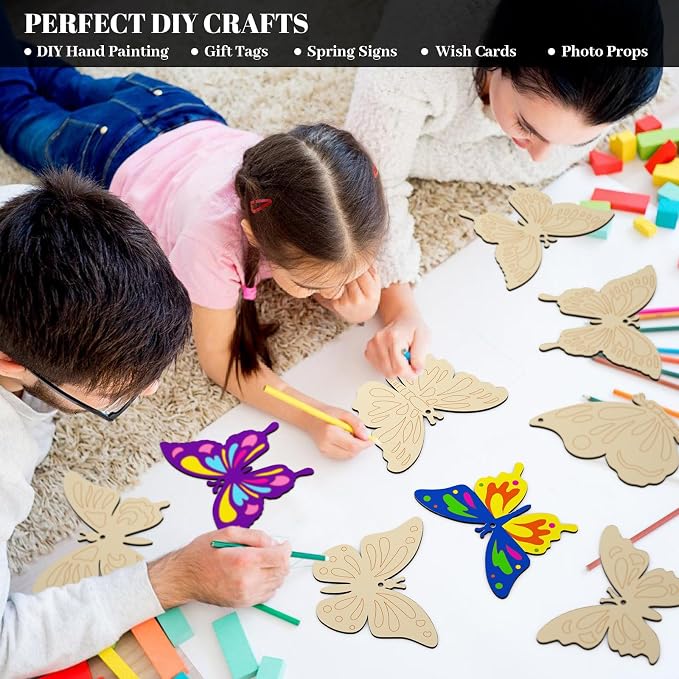Subacy 80 PCS Unfinished Wood Cutouts 8 Styles DIY Wooden Spring Ornaments