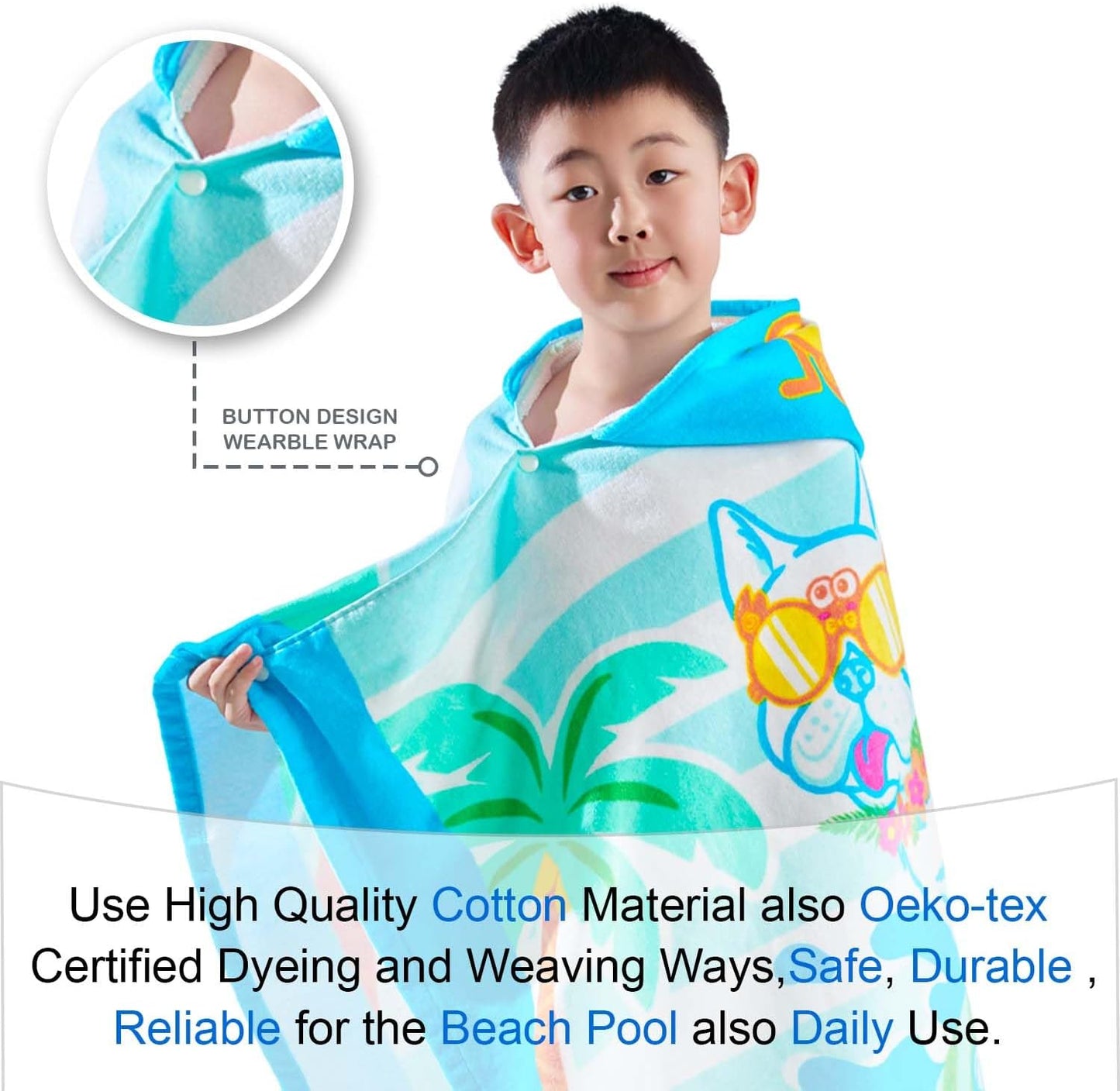 VOOVA & MOVAS Toddler Towels for Kids 3-10Years, 30''X50, Soft | Thick | 100% Cotton | Absorbent Towel Wrap, Perfect for Kids Beach, Pool, Bath, Swimming, Stripe Dog