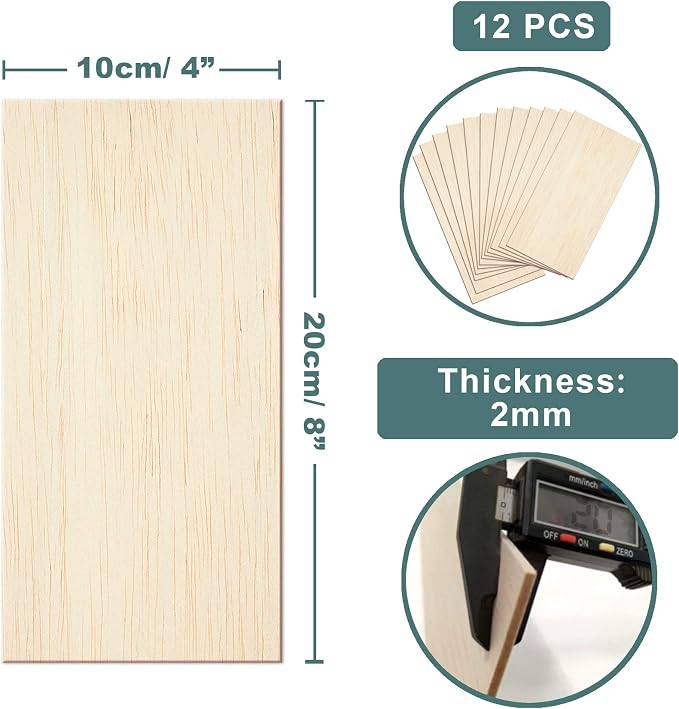 12 Sheets 8x4 Inch Unfinished Balsa Wood Sheets Thick