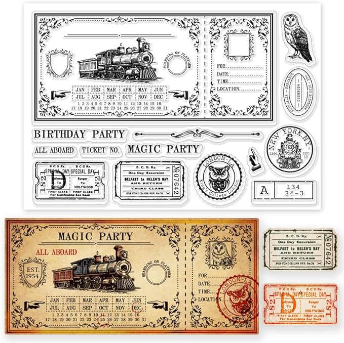 GLOBLELAND Vintage Train Ticket Clear Stamps