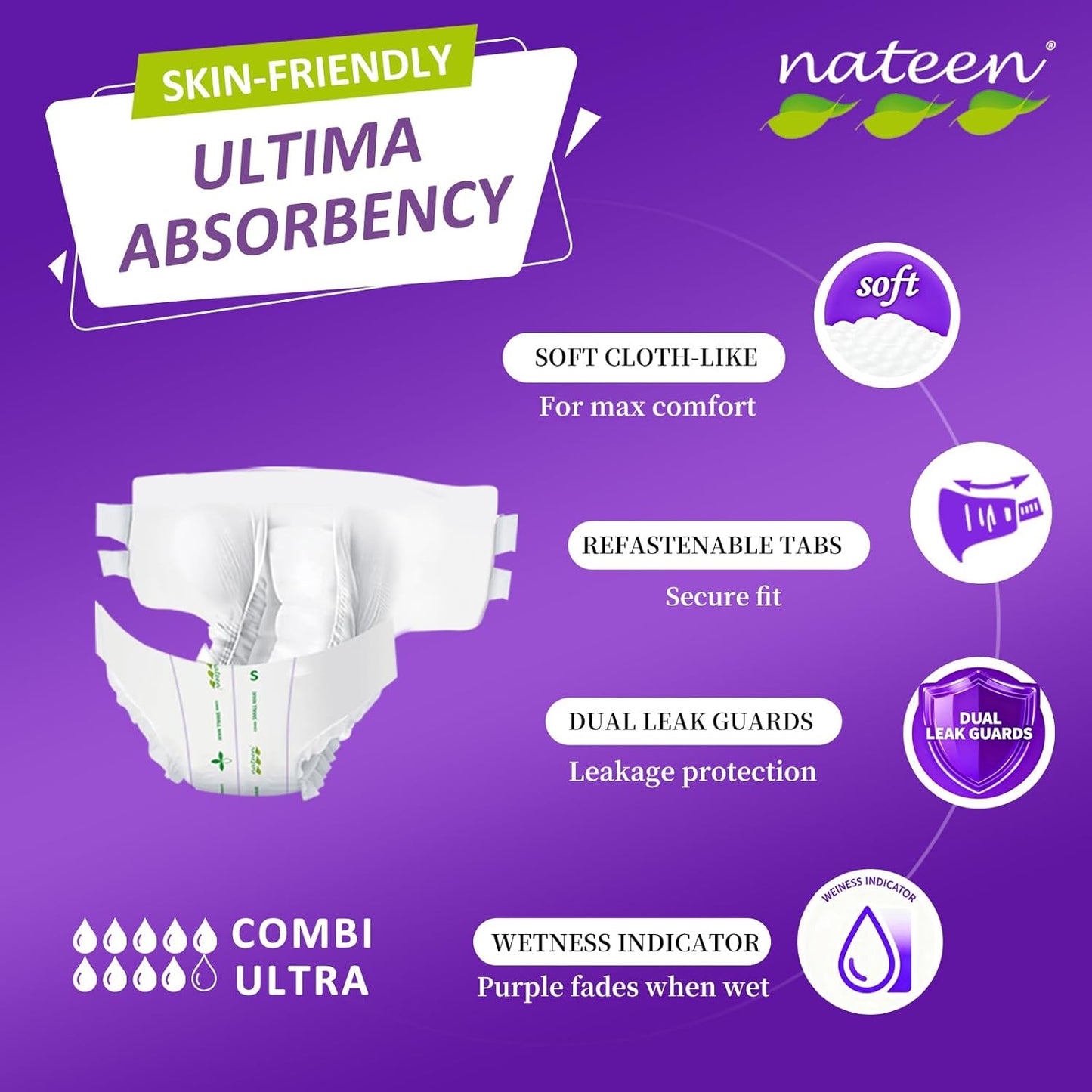 Nateen Combi Ultra Adult Diapers with Tabs for Women and Men, Ultimate Absorbency Protective Incontinence Briefs, Heavy Duty, Leakproof and Skin-Friendly Incontinence Underwear.Extra-Large, 40Count