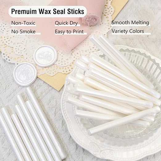 60pcs Wax Seal Sticks with Glue Gun Kit, Pearl White Sealing Wax Sticks