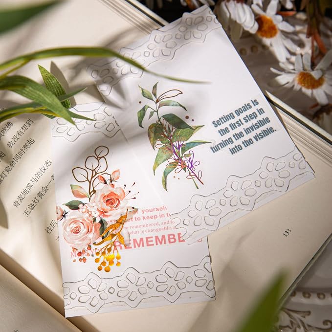 Yoksas 240Pcs Holographic Golden Foil Nature Flowers Plants Stickers