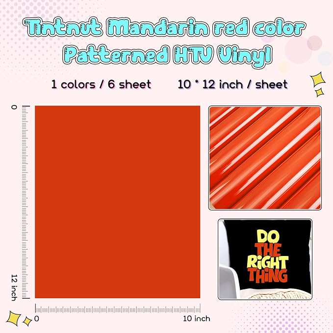 Tintnut Mandarin Red Heat Transfer Vinyl, easy cut & weed, stretch washable