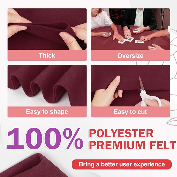 XSEINO Burgundy Large Felt Fabric 36" X 36 ", 1.4 mm Thick Soft Felt Fabric