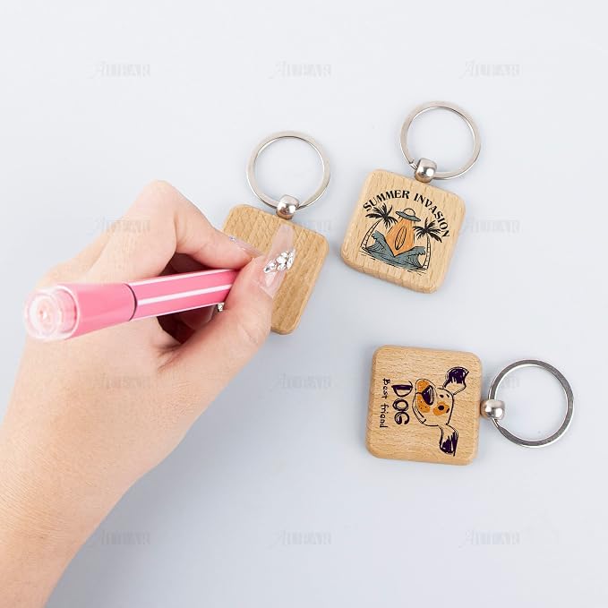 AUEAR, Blank Wooden Key Chain Wood Keychain Key Ring Key Tags Personalized EDC