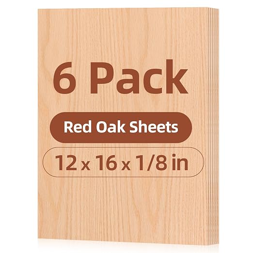 Rowood 6 Pack Oak Plywood Sheets 1/8, 3mm Thin Unfinished Craft Wood