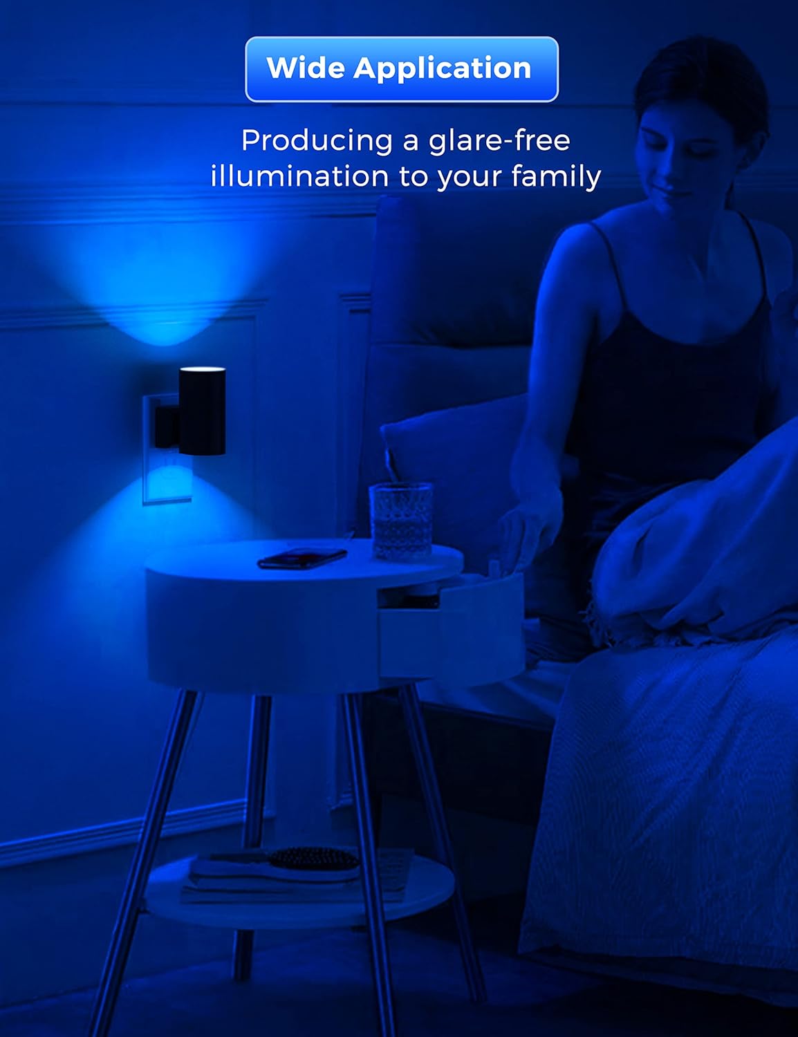 Blue Night Light, LOHAS Bluey Light Plug into Wall, Dusk to Dawn Sensor, 0-100LM, Adjustable Brightness, Calm Dimmable Lights for Bathroom, Hallway, Bedroom, 2 Pack