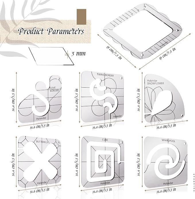 6 Pcs Free Motion Quilting Template Series