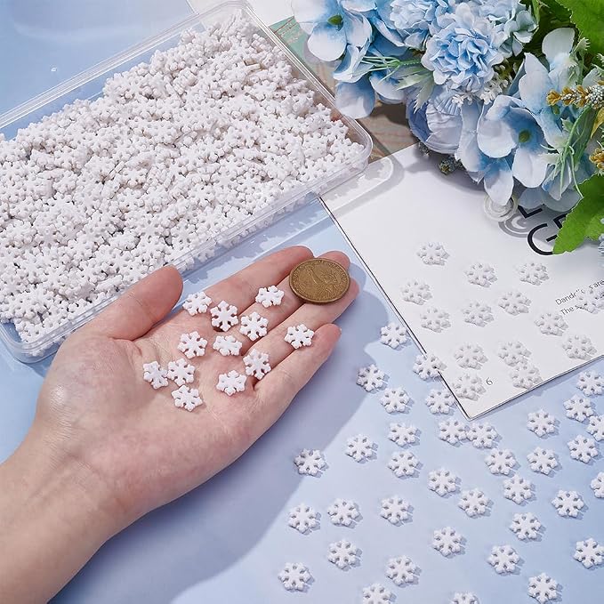 UNICRAFTALE About 500Pcs Christmas Snowflake Beads Bulk White Mini Loose Beads