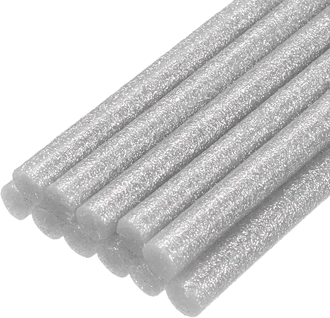 uxcell Mini Hot Glue Sticks for Glue Gun 7mm x 100mm Glitter Bright Silver 12pcs