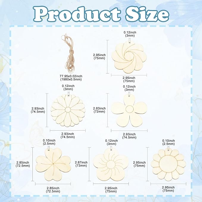 30 Pcs Unfinished Wood Flower Cutouts Wooden Flower Wood Crafts