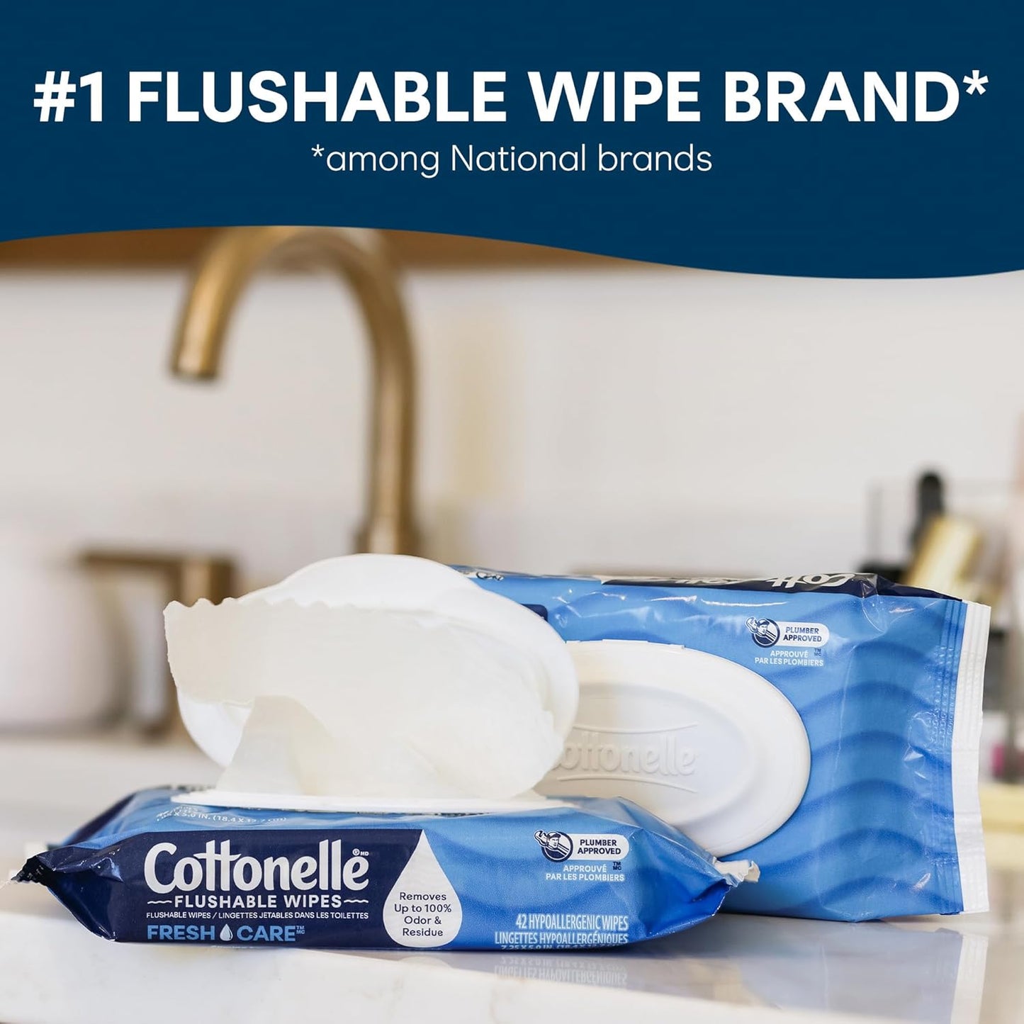 Cottonelle XL Flushable Wet Wipes, Adult Wipes Large, 2 Flip-Top Packs, 45 Wipes Per Pack (90 Total Wipes), Packaging May Vary