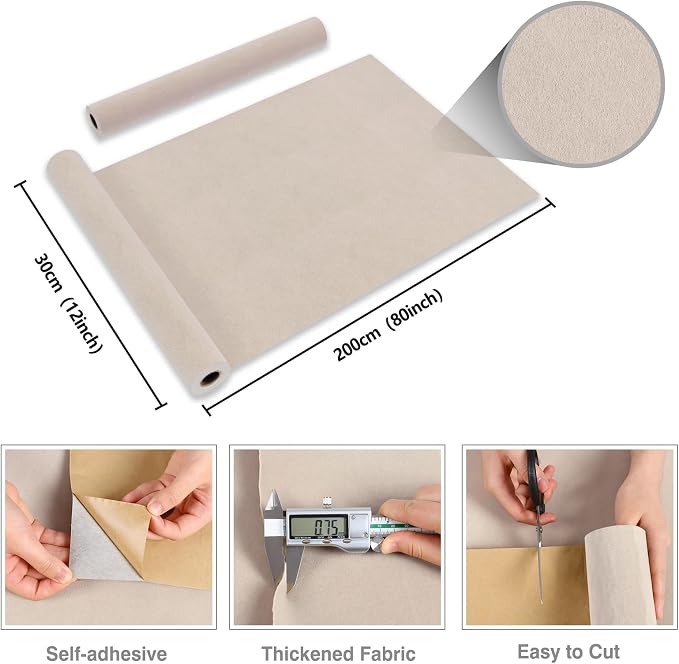 CRE8TIVE Beige White Velvet Wallpaper Peel and Stick 12"x80" Felt Drawer Liner