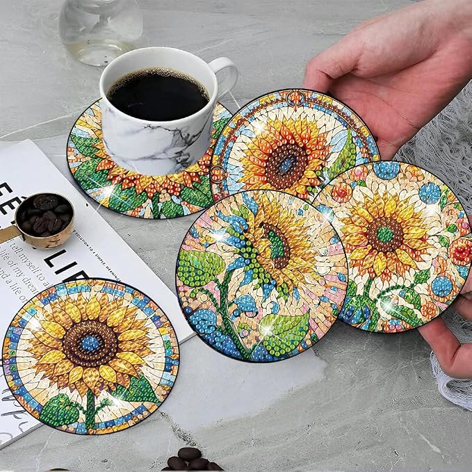ijbnhd 8 PCS Sunflower Diamond Painting Coasters | Sunflower Diamond Art