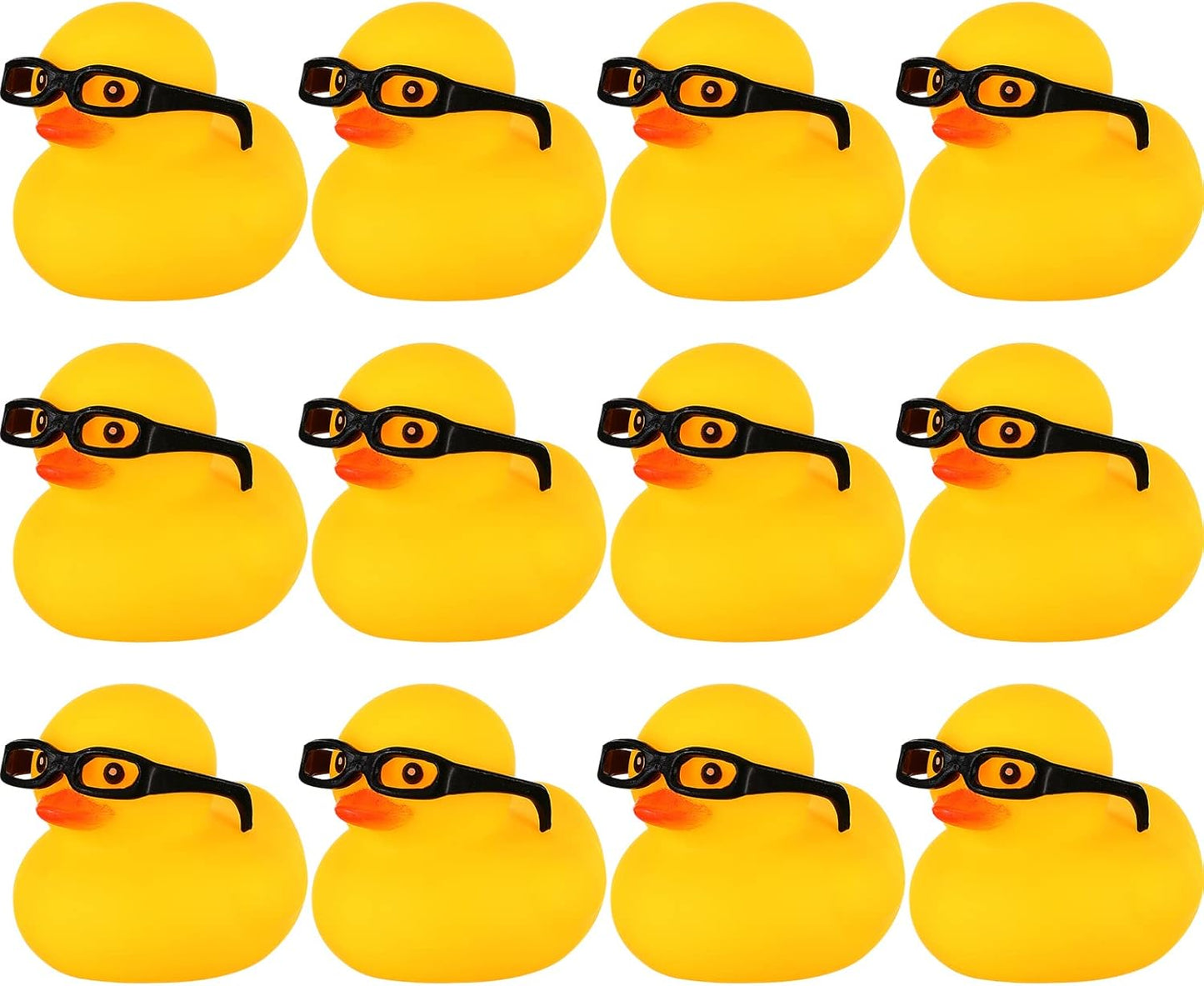 Chivao 12 Pcs Rubber Ducks with 12 Sunglasses/ Hats/ Headwear Small Mini Carnival Cruise Birthday Rubber Duckies Bathtub Toys in Bulk(Duck with Glasses,Yellow)