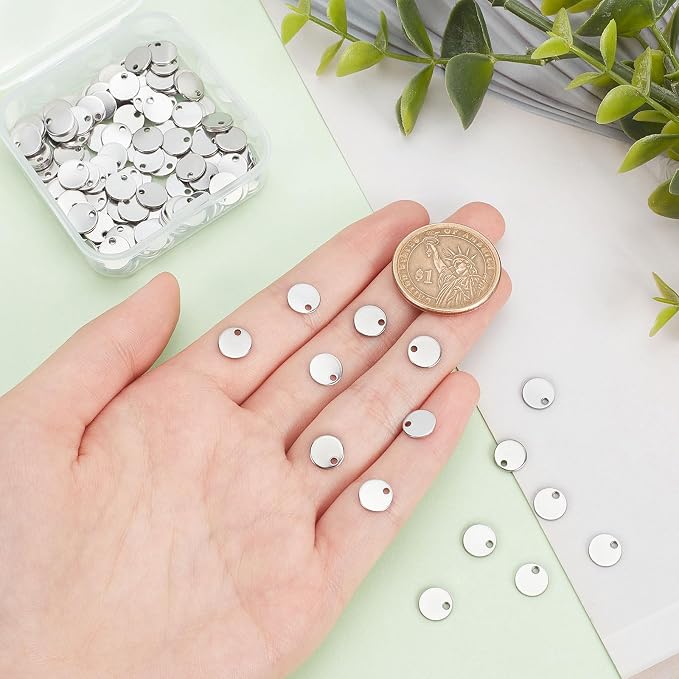 PH PandaHall 100 Pcs 304 Stainless Steel Flat Round Blank Stamping Tag Pendants