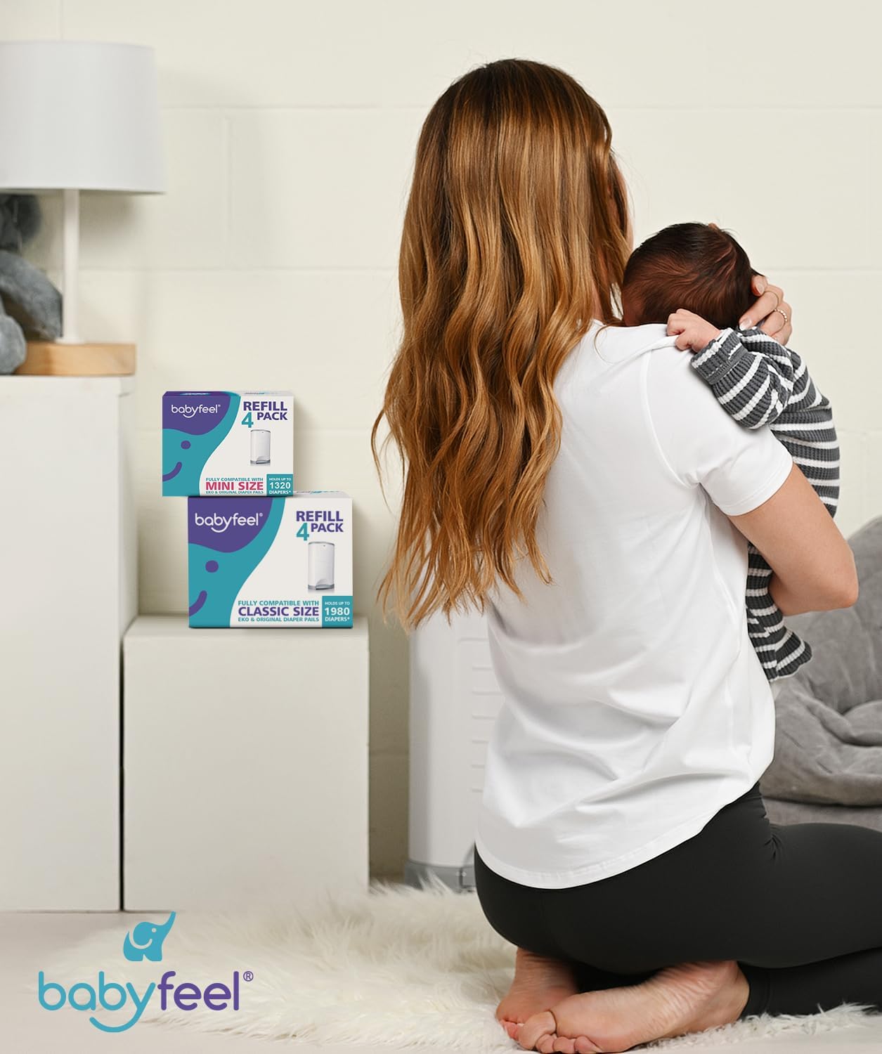 Babyfeel Refills Compatible with DEKOR CLASSIC Diaper Pails | 4 Pack | Exclusive 30% Extra Thickness | Diaper Pail Refills with Powerful Odor Elimination | Powder Scent | Holds up to 1980 Diapers