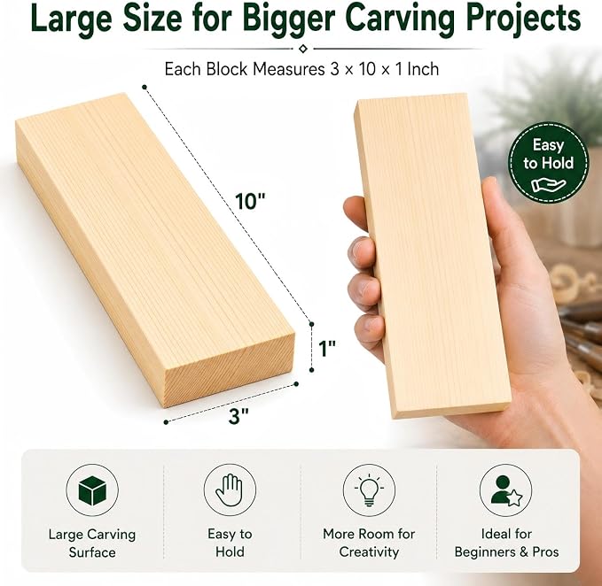 4 Pcs Unfinished Wood Blocks, Wood Carving Blocks