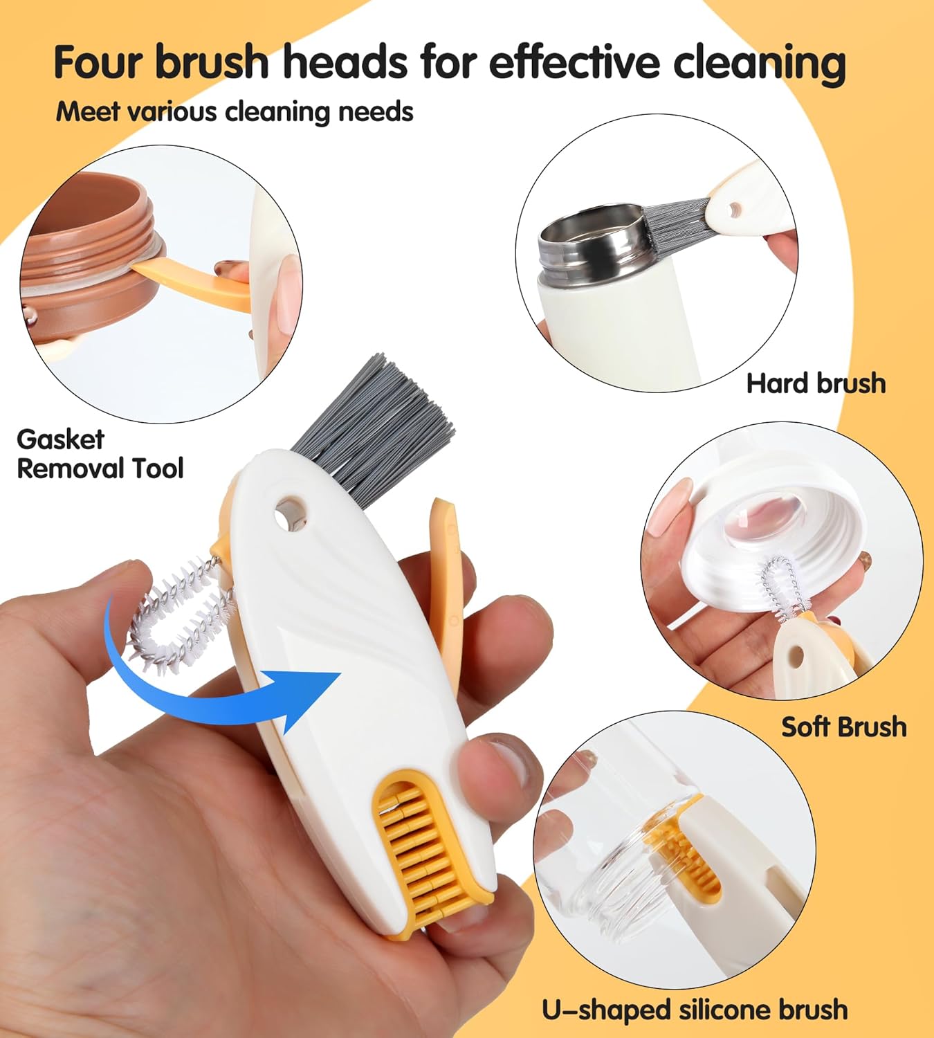 7-in-1 Bottle Cleaner Brush Kit, Long Handle Silicone Baby Bottles Cleaning Brush Set, 360° Flexible Multifunctional Water Bottle Washer for Baby Bottles, Breast Pump, Spout, Nipple & Straw