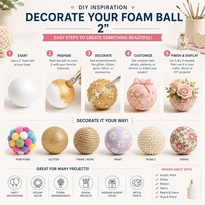 Evershine 60 Pack 2 Inch Craft Foam Ball