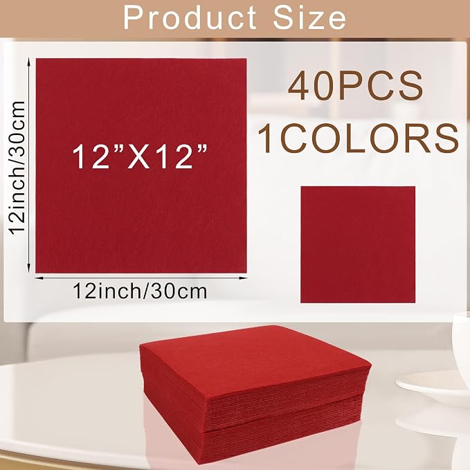 40 Pcs Stiff Felt Fabric Sheet for Crafts, 1mm Thick and 12”x12”Red Felt Fabric