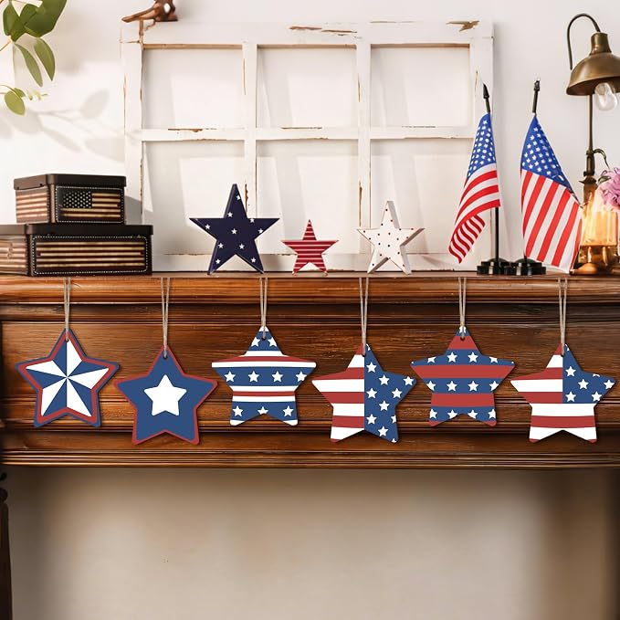COCHIE 4th of July Stars Wood Crafts to Paint Set of 24, Memorial Day