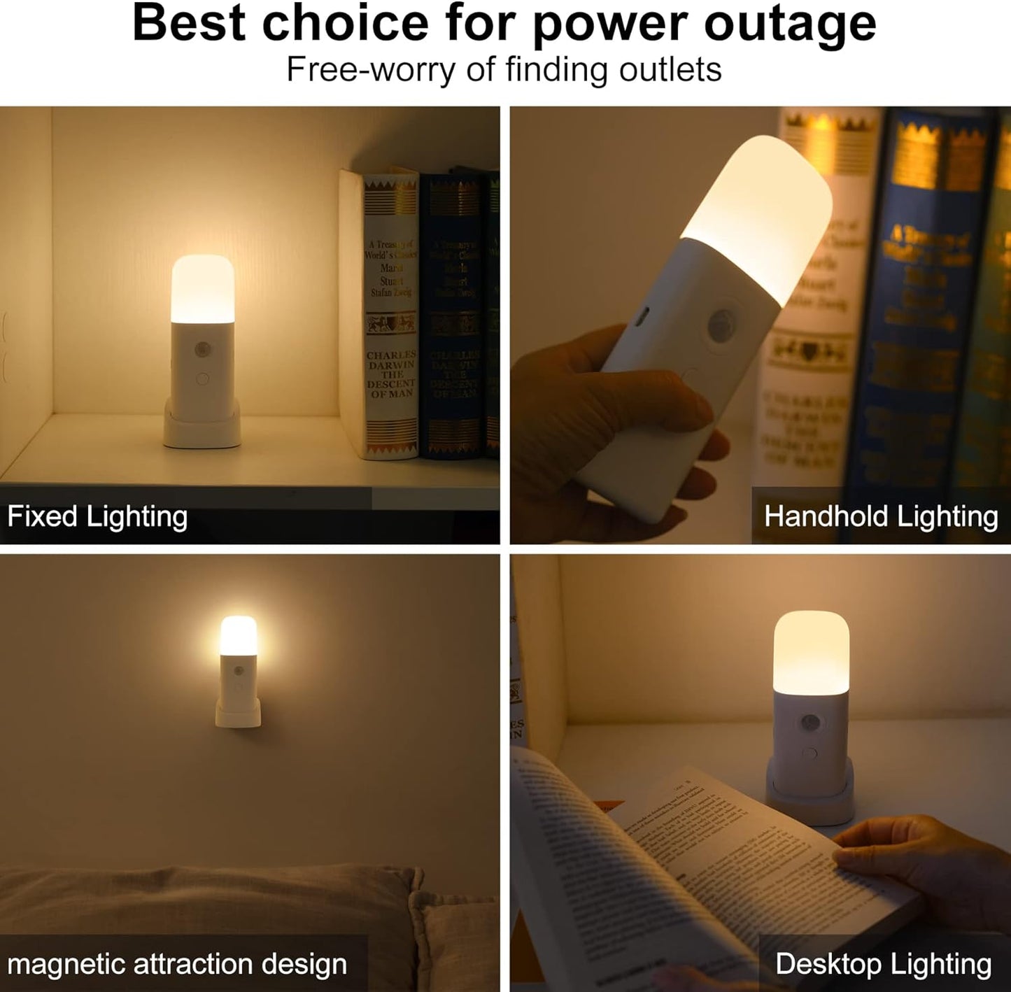 Motion Sensor Night Lights Indoor, Rechargeable Night Light Battery Powered, Portable Nightlight with Adjustable Brightness Activated Table Lamp for Kids, Adults(Cool White, 4Pack)