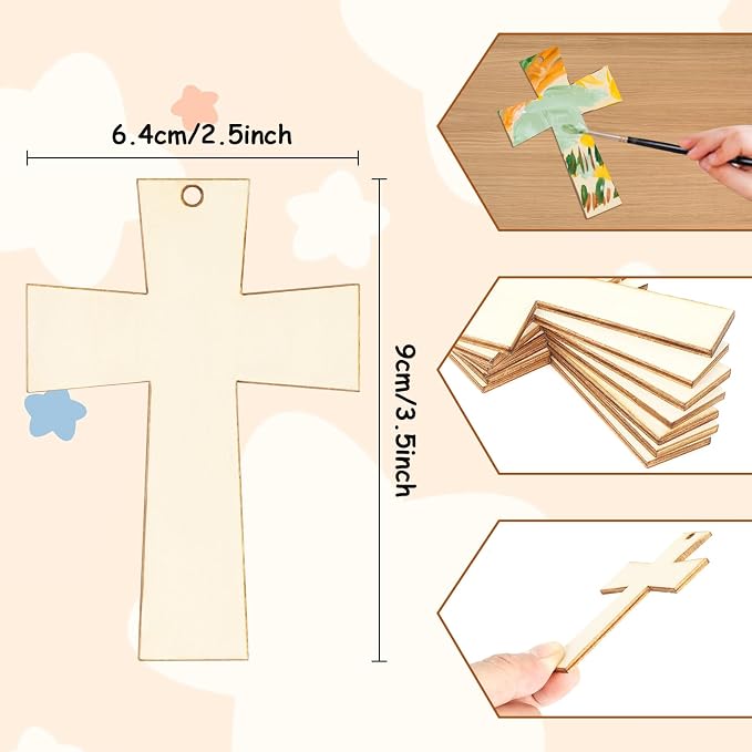 40Pcs Crosses Unfinished Wooden Gift Ornaments DIY Craft Activity Paintable