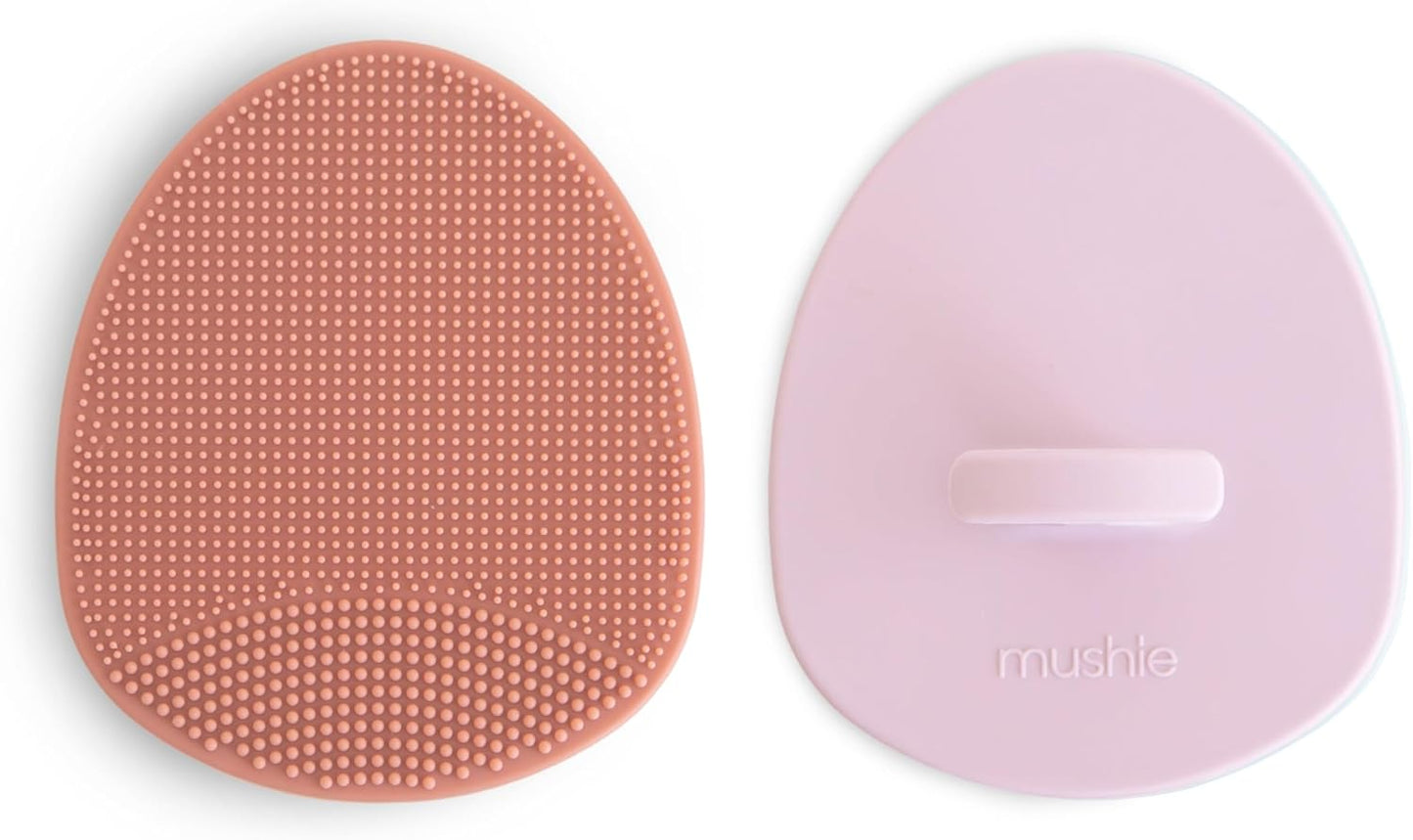 mushie Baby Bath Cradle Cap Brush | Soft Silicone Bristles for Dry Skin, Eczema, & Cradle Cap Treatment | 2-Pack (Rose/Soft Lilac)